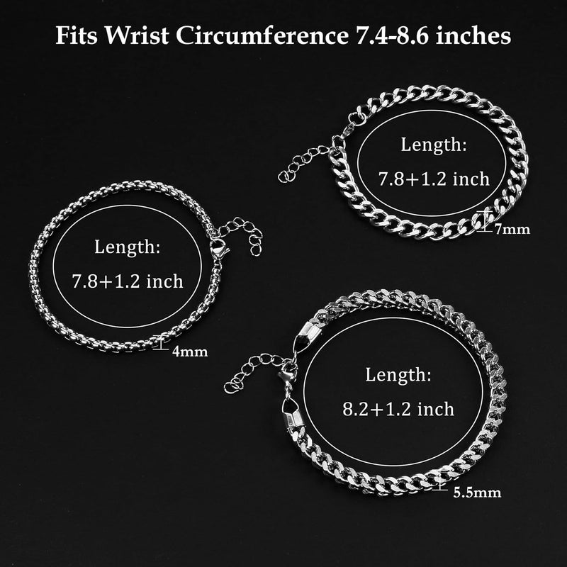 DAYANEY Silver and Gold Bracelet for Men, Cuban Chain Bracelet Set Water Proof Stainless Steel Bracelet for Him, Adjustable Gold Link Men Braclet as Valentines Jewelry Gifts for Boyfriend, Dad and Son - Image 5